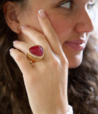 Filigreed Merlot Red Quarrtz Golden Statement Ring by Barse Jewelry