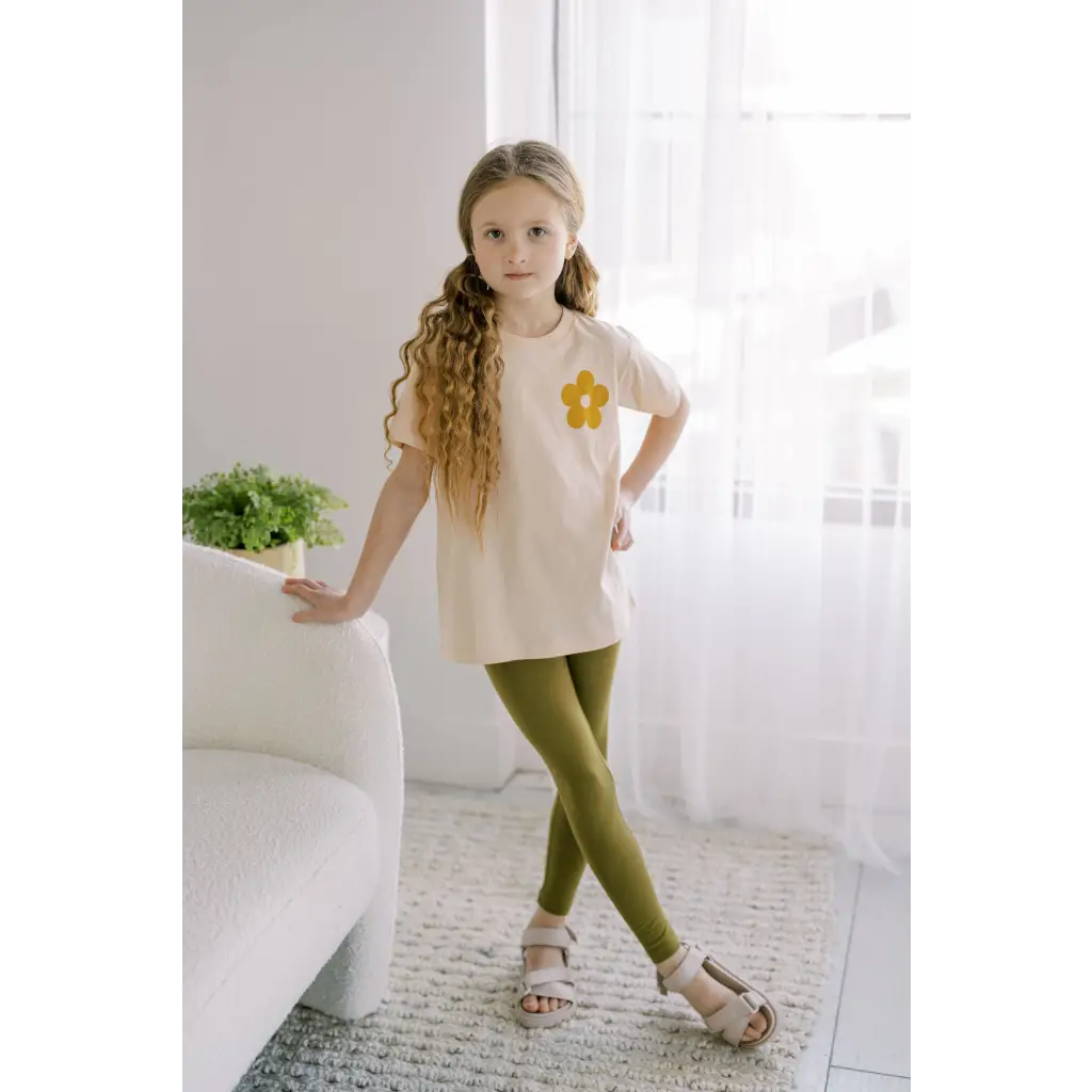 Kids Lightweight Leggings in Olive Green