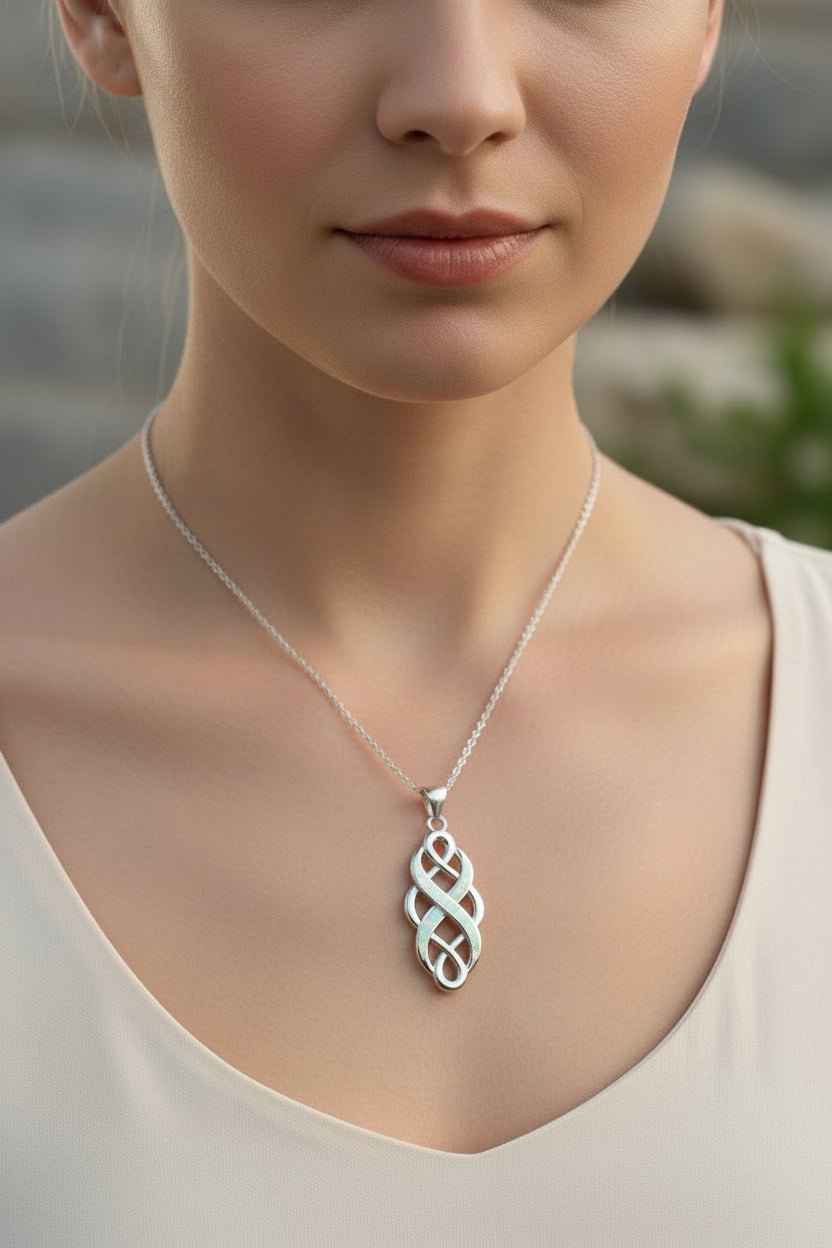 Fire Opal Celtic Infinity Necklace in Sterling Silver Pendant La Vie Bien Fire Opal Celtic Infinity Necklace in Sterling Silver