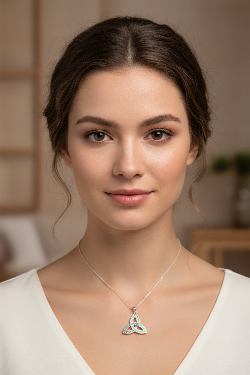 Fire Opal Celtic Knot Necklace in Sterling Silver Pendant La Vie Bien Fire Opal Celtic Knot Necklace in Sterling Silver