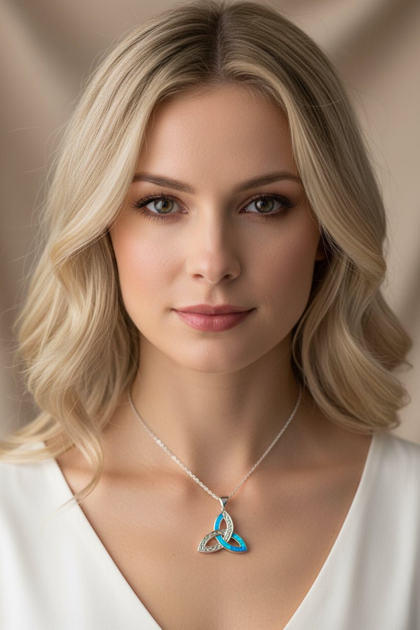 Fire Opal Celtic Knot Necklace in Sterling Silver Pendant La Vie Bien Fire Opal Celtic Knot Necklace in Sterling Silver