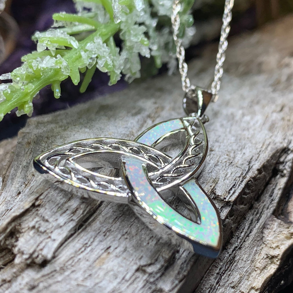 Fire Opal Celtic Knot Necklace in Sterling Silver Pendant La Vie Bien Fire Opal Celtic Knot Necklace in Sterling Silver