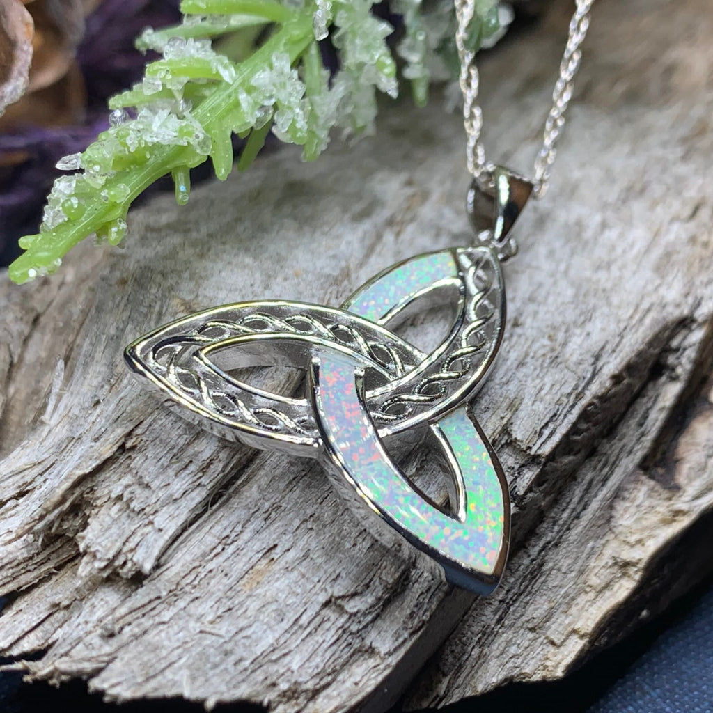 Fire Opal Celtic Knot Necklace in Sterling Silver Pendant La Vie Bien Fire Opal Celtic Knot Necklace in Sterling Silver