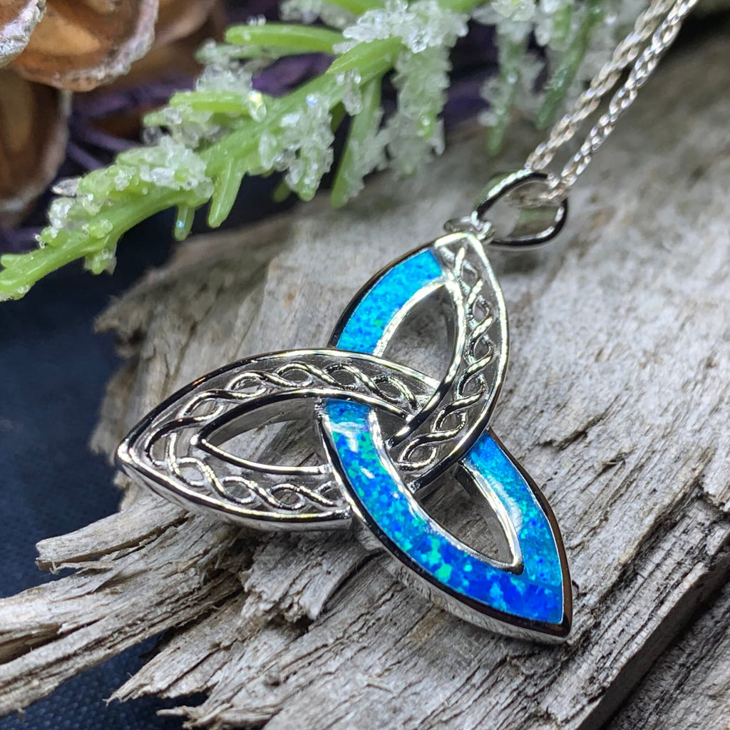 Fire Opal Celtic Knot Necklace in Sterling Silver Pendant La Vie Bien Fire Opal Celtic Knot Necklace in Sterling Silver