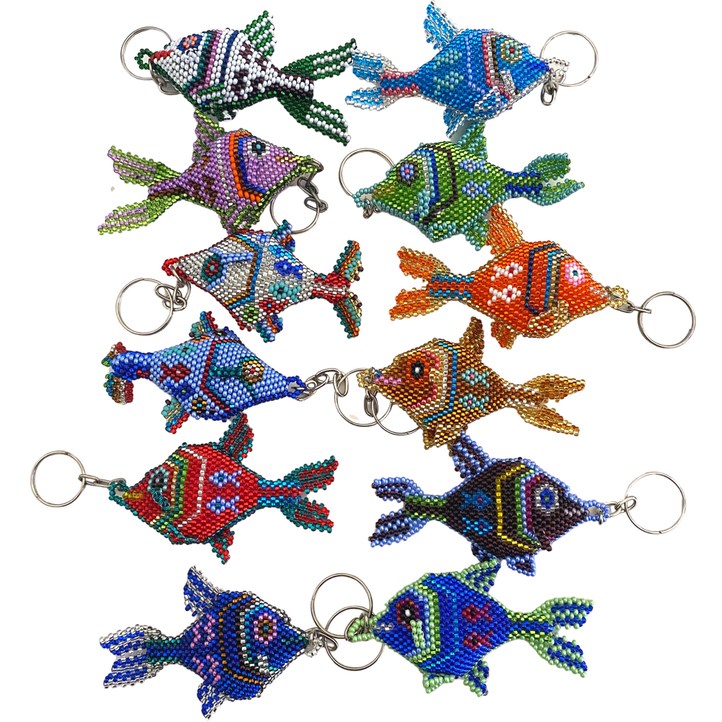 Fish Seed Bead Keychain | Hand Beaded Fair Trade Keychain - Guatemala Keychains La Vie Bien Fish Seed Bead Keychain | Hand Beaded Fair Trade Keychain - Guatemala