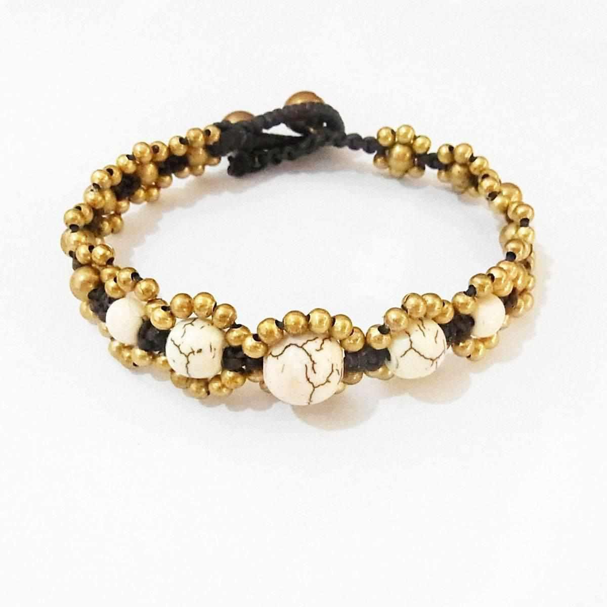 Five Stones Adjustable Brass Bracelet - Thailand Jewelry La Vie Bien Five Stones Adjustable Brass Bracelet - Thailand