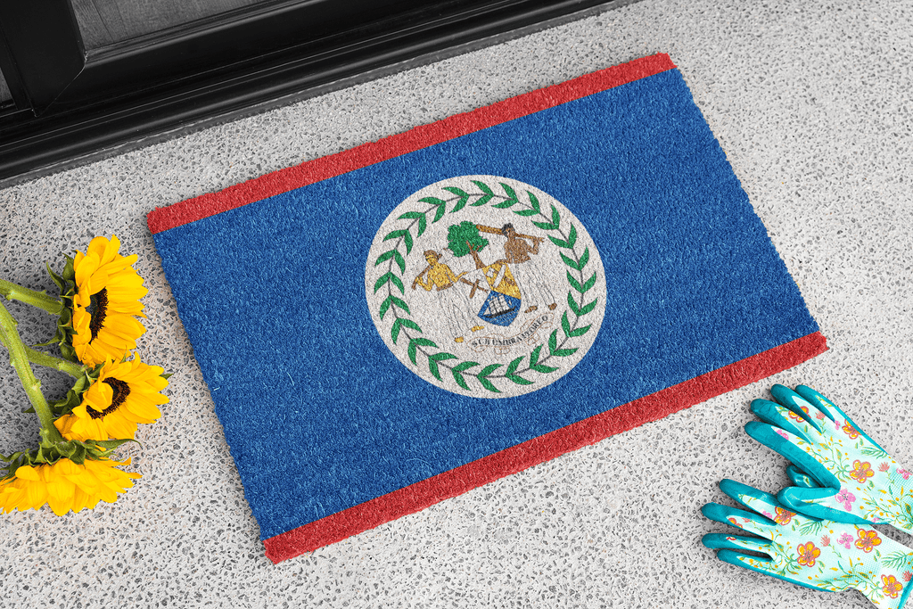 Flag Of Belize Outdoor Non - Slip Door Mat | San Ignacio | Orange Walk | Belmopan | 24"x36" Home Decor La Vie Bien Flag Of Belize Outdoor Non - Slip Door Mat | San Ignacio | Orange Walk | Belmopan | 24"x36"
