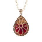 Flamenco Pink Magenta Agate Golden Pendant Necklace