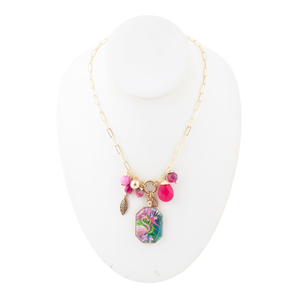 Flamingo Pink Agate Golden Pendant Necklace Necklaces La Vie Bien Flamingo Pink Agate Golden Pendant Necklace