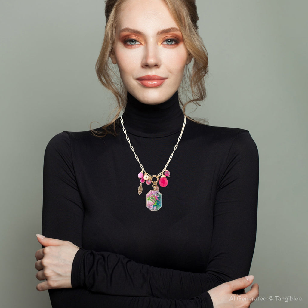 Flamingo Pink Agate Golden Pendant Necklace Necklaces La Vie Bien Flamingo Pink Agate Golden Pendant Necklace
