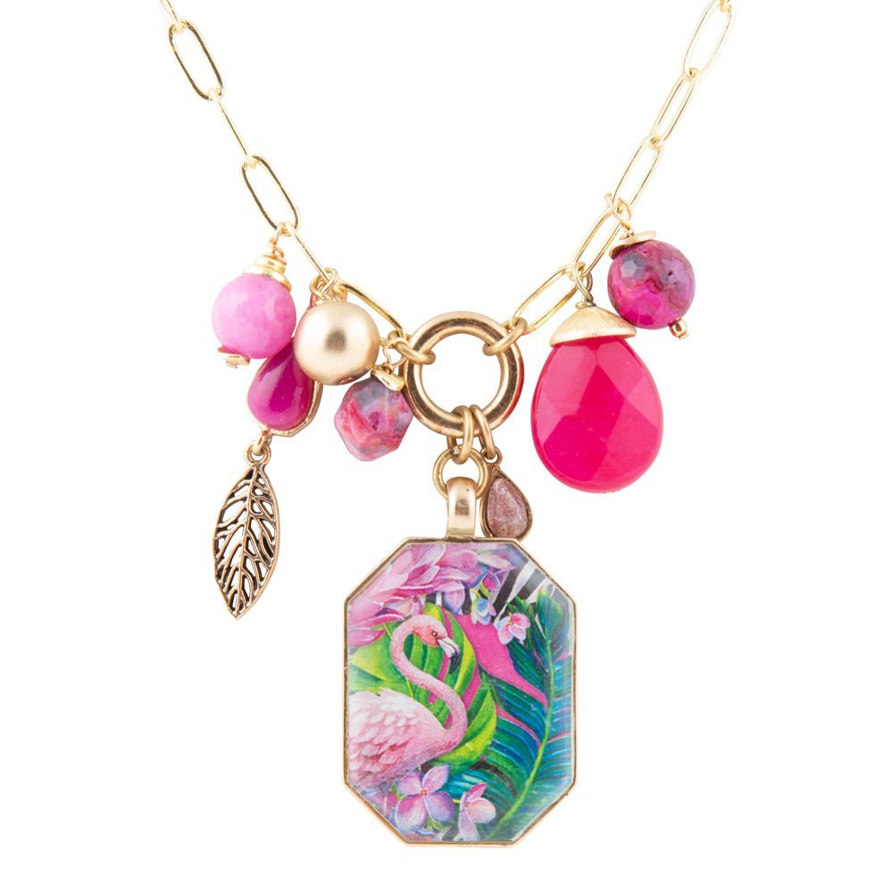 Flamingo Pink Agate Golden Pendant Necklace Necklaces La Vie Bien Flamingo Pink Agate Golden Pendant Necklace