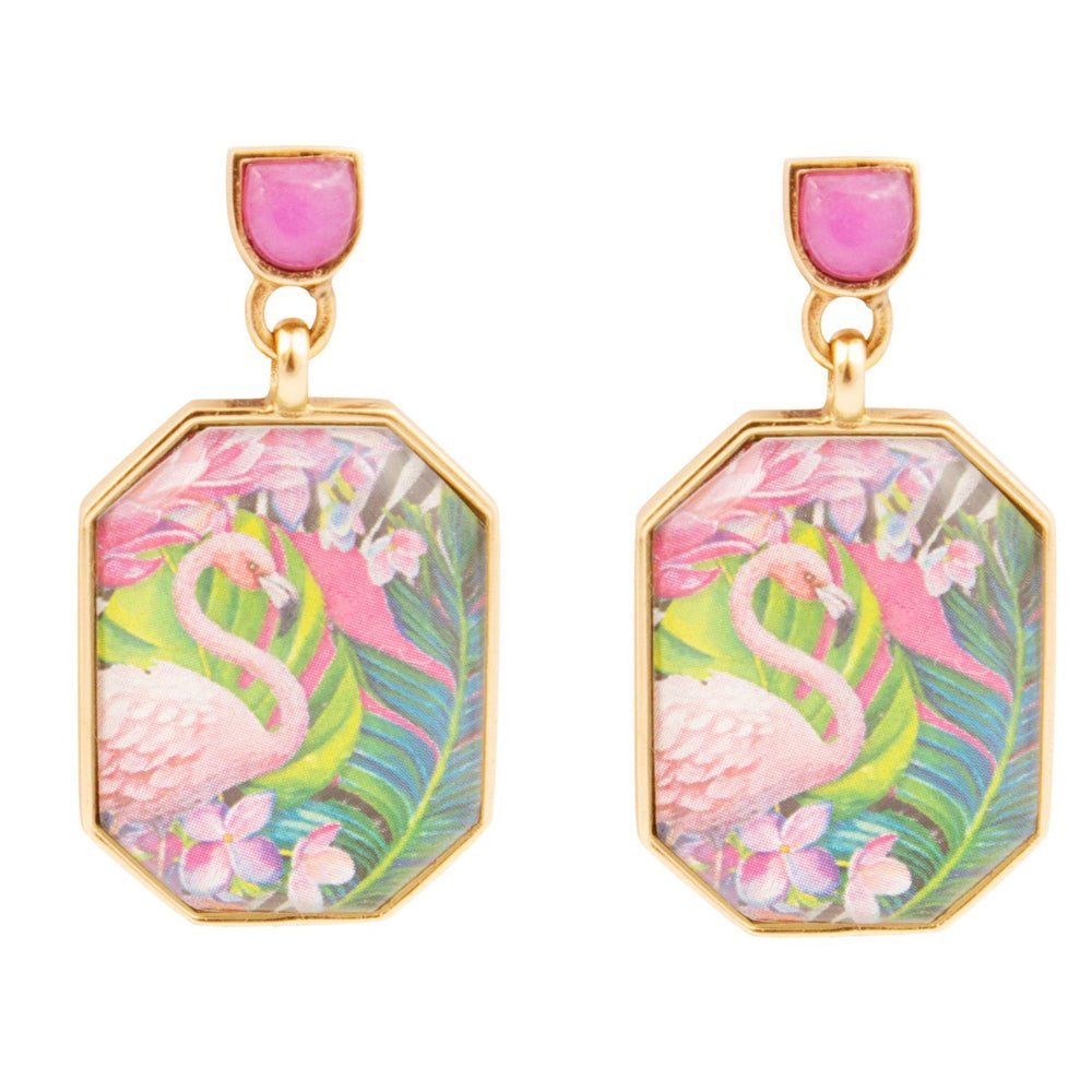 Flamingo Pink Agate Golden Post Drop Earrings Earrings La Vie Bien Flamingo Pink Agate Golden Post Drop Earrings