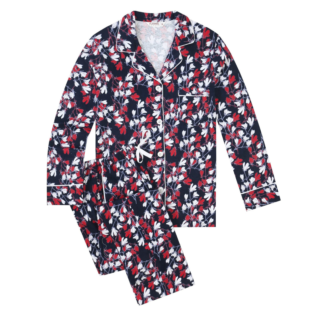 Flannel People Women Pajamas Set - 100% Cotton Flannel Pajamas Women Warm PJs Set - Magnolia - Navy-Red pajama-sets La Vie Bien Flannel People Women Pajamas Set - 100% Cotton Flannel Pajamas Women Warm PJs Set - Magnolia - Navy-Red