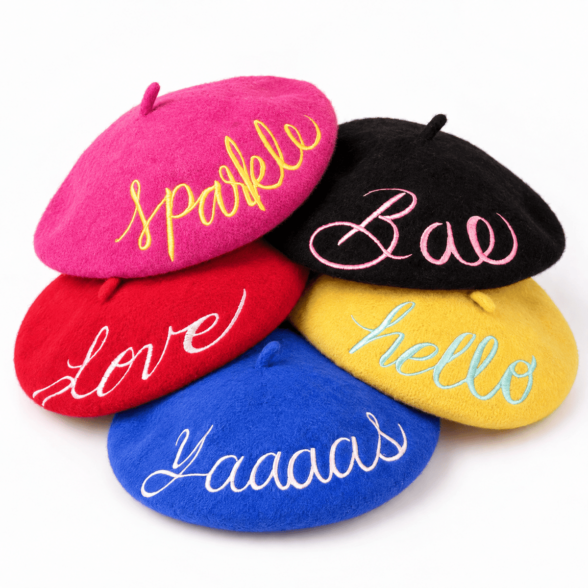 FLASH SALE: Embroidered Berets in 5 Fun Colors and Sayings | Wool and Nylon Hat La Vie Bien FLASH SALE: Embroidered Berets in 5 Fun Colors and Sayings | Wool and Nylon
