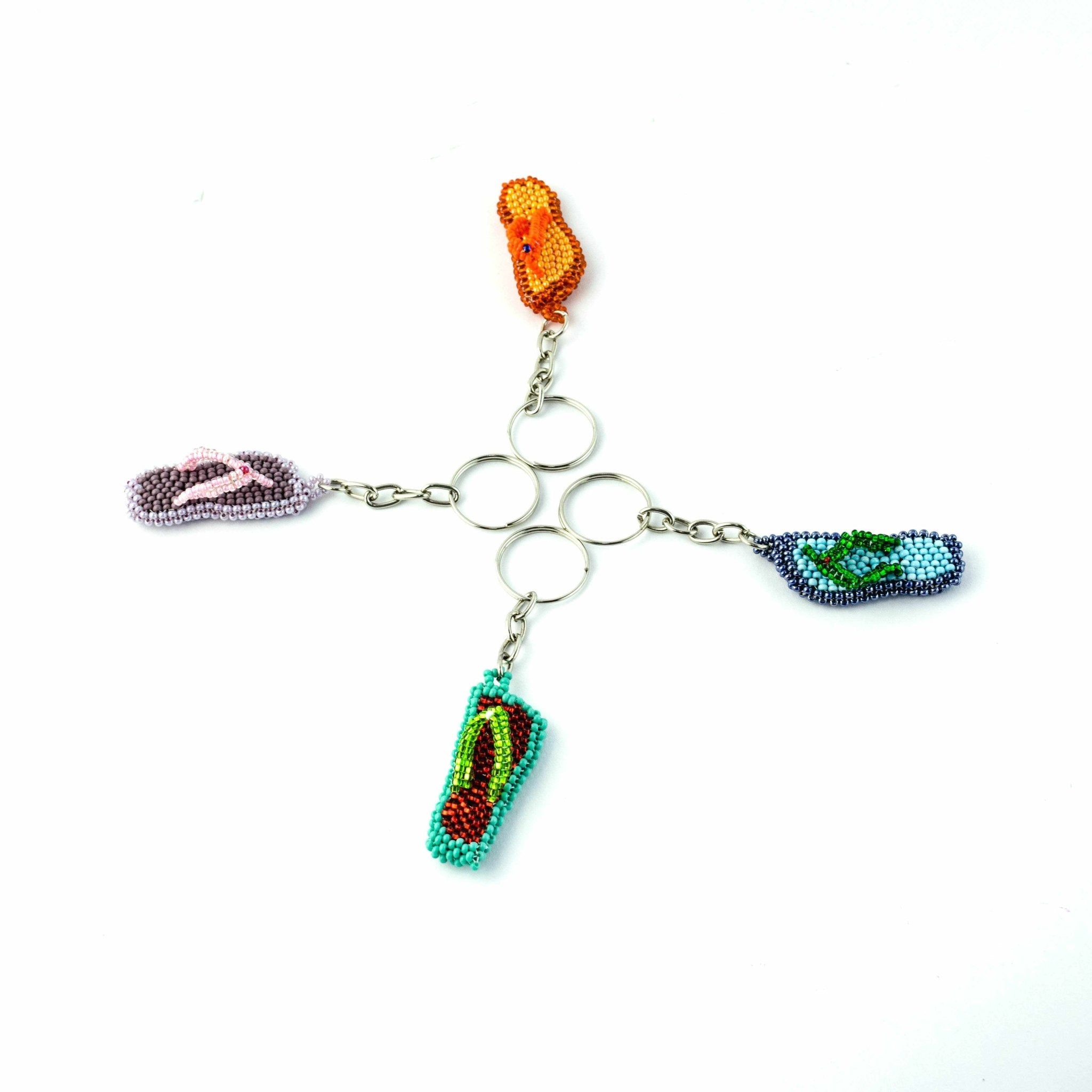 Flip Flop Seed Bead Keychain - Mexico Keychains La Vie Bien Flip Flop Seed Bead Keychain - Mexico