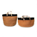 Floor Basket with Leather Handles La Vie Bien Floor Basket with Leather Handles