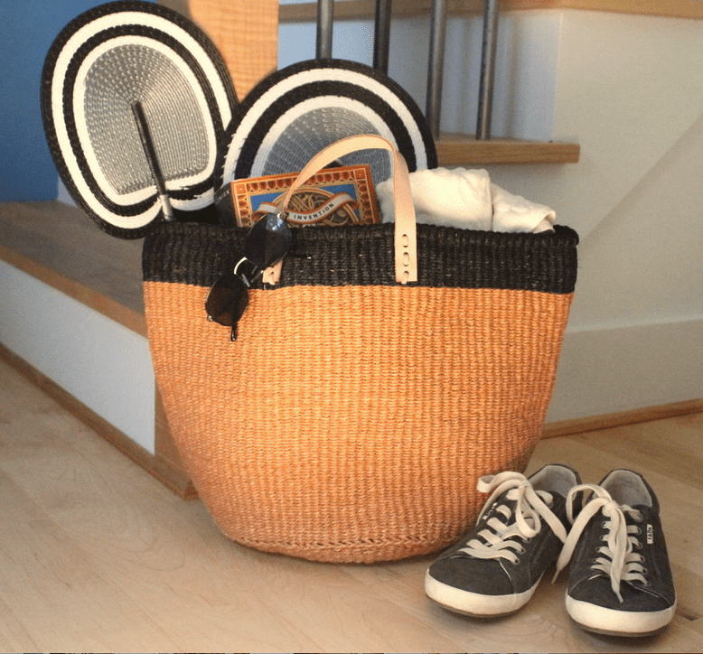 Floor Basket with Leather Handles La Vie Bien Floor Basket with Leather Handles