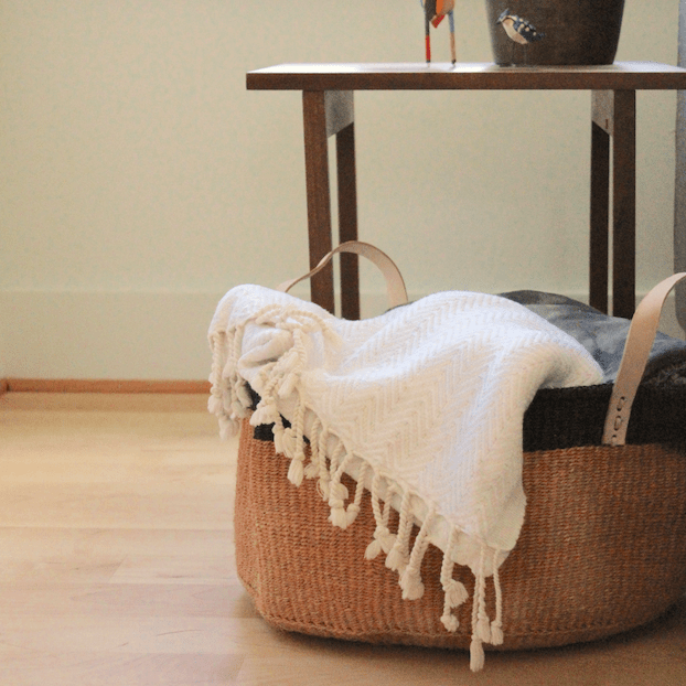 Floor Basket with Leather Handles La Vie Bien Floor Basket with Leather Handles