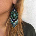 Flor Geometric Seed Bead Boho Fringe Earrings - Guatemala Jewelry La Vie Bien Flor Geometric Seed Bead Boho Fringe Earrings - Guatemala