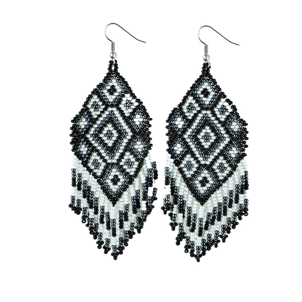 Flor Geometric Seed Bead Boho Fringe Earrings - Guatemala Jewelry La Vie Bien Flor Geometric Seed Bead Boho Fringe Earrings - Guatemala