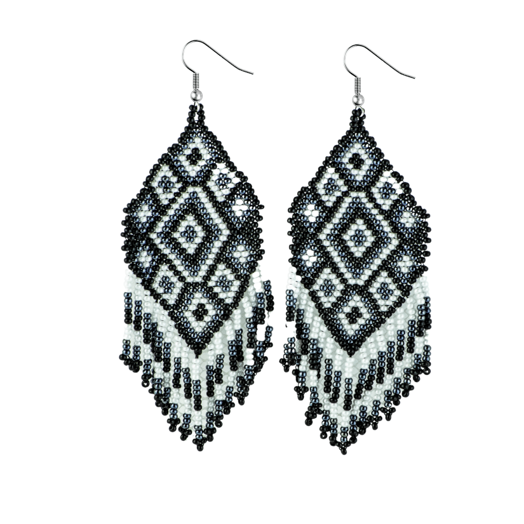 Flor Geometric Seed Bead Boho Fringe Earrings - Guatemala Jewelry La Vie Bien Flor Geometric Seed Bead Boho Fringe Earrings - Guatemala