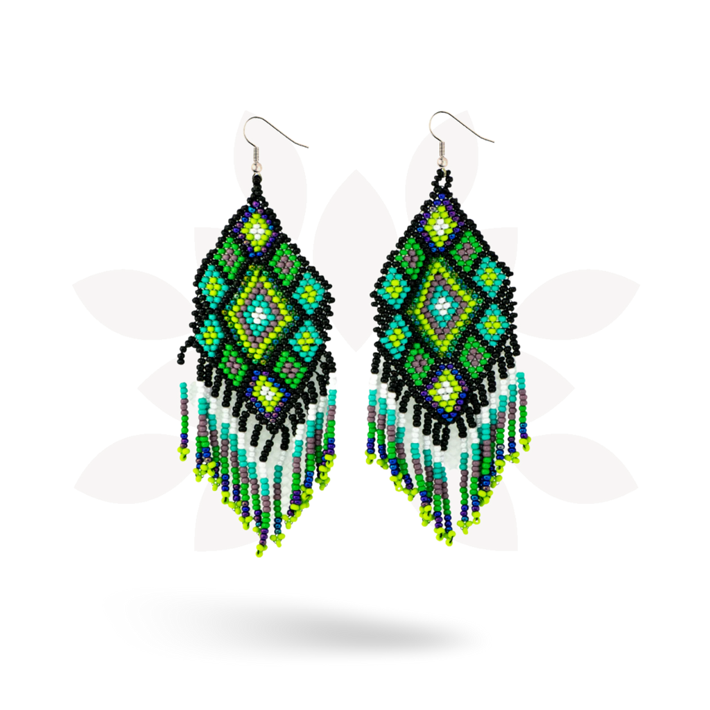 Flor Geometric Seed Bead Boho Fringe Earrings - Guatemala Jewelry La Vie Bien Flor Geometric Seed Bead Boho Fringe Earrings - Guatemala