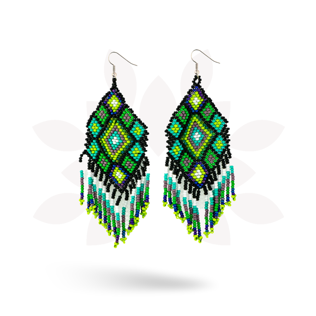 Flor Geometric Seed Bead Boho Fringe Earrings - Guatemala Jewelry La Vie Bien Flor Geometric Seed Bead Boho Fringe Earrings - Guatemala