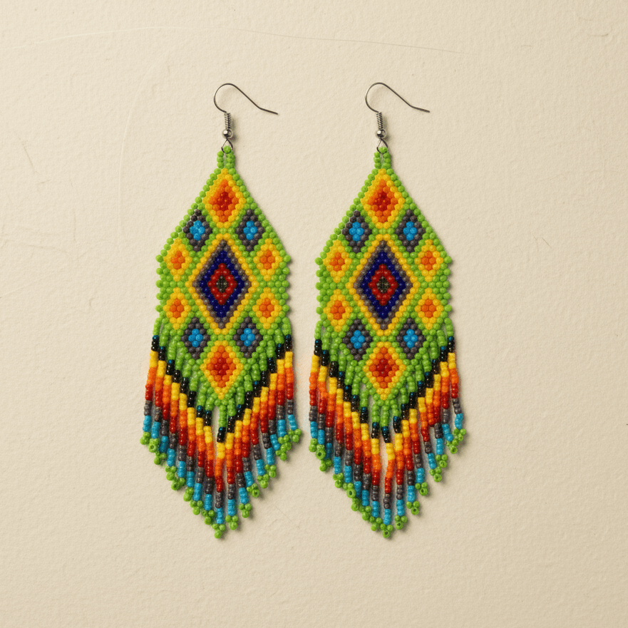 Flor Geometric Seed Bead Boho Fringe Earrings - Guatemala Jewelry La Vie Bien Flor Geometric Seed Bead Boho Fringe Earrings - Guatemala