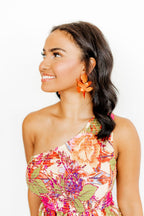 Flora Statement Earrings - Metallic Orange
