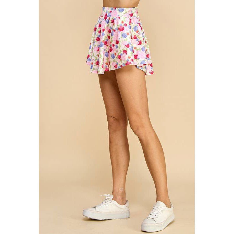 Floral Athletic Skirt with Built - in Undershorts | Pink & Blue Floral Print Skort [Sizes SM - M]