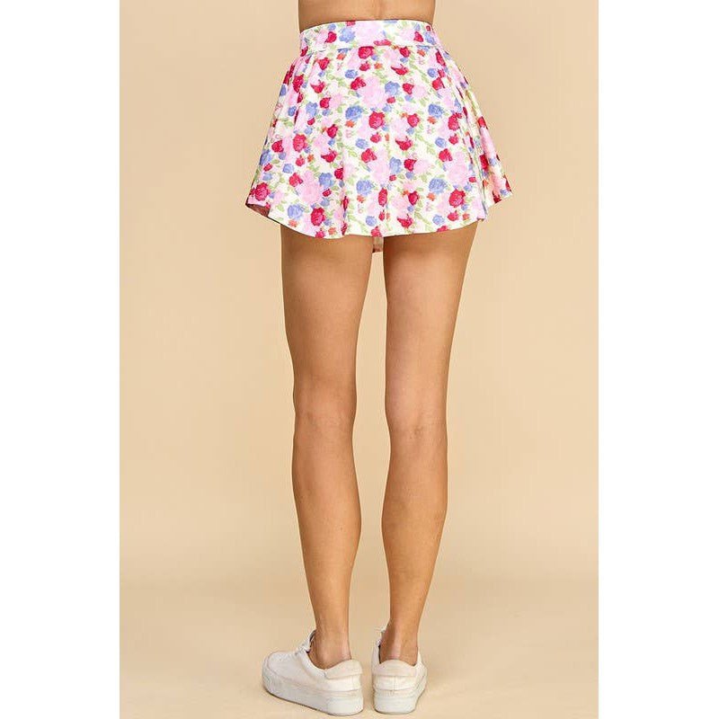 Floral Athletic Skirt with Built - in Undershorts | Pink & Blue Floral Print Skort [Sizes SM - M]