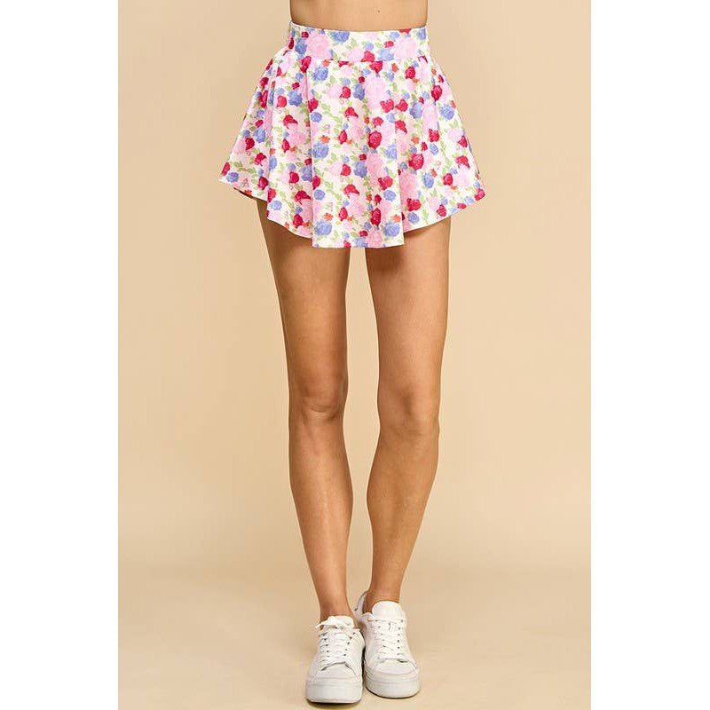 Floral Athletic Skirt with Built - in Undershorts | Pink & Blue Floral Print Skort [Sizes SM - M]