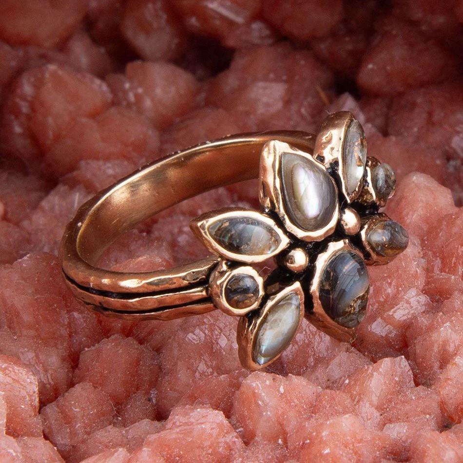 Floral Blue Abalone Golden Bronze Ring by Barse Jewelry