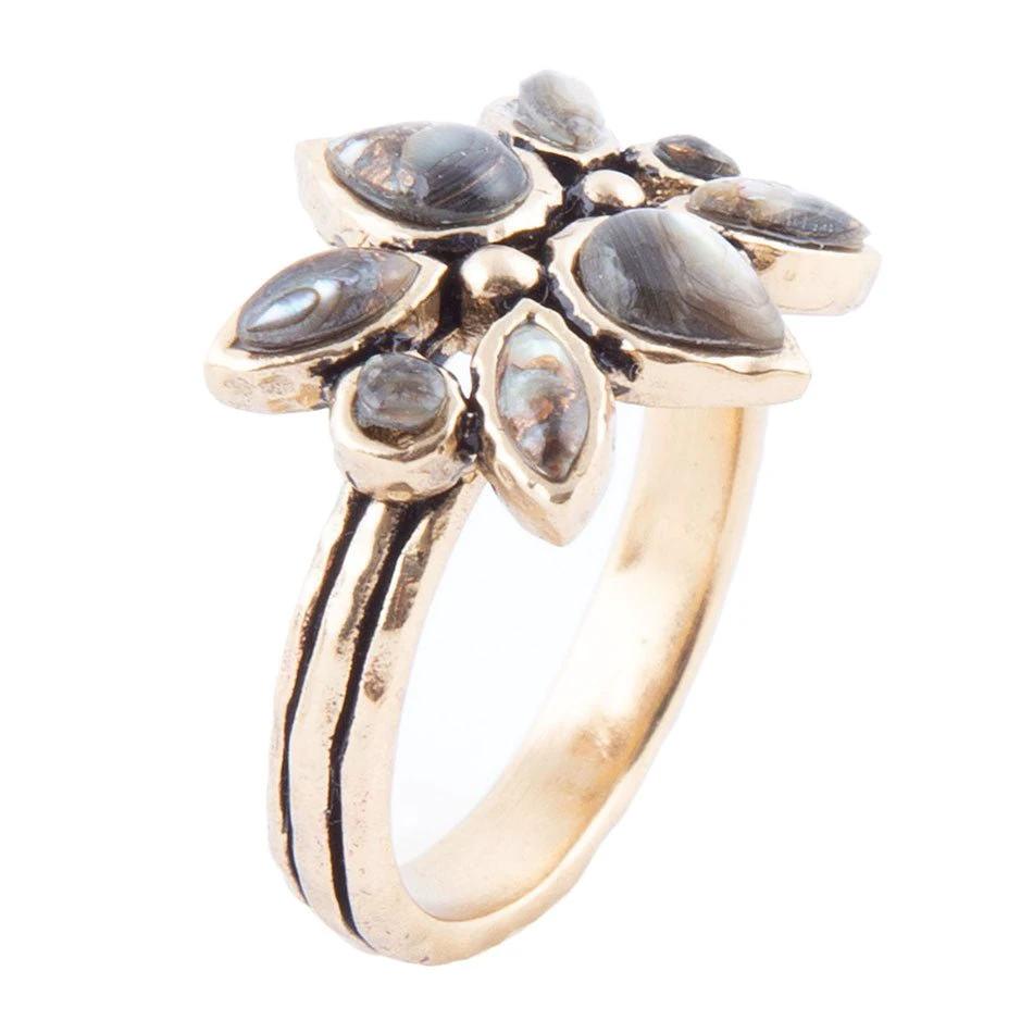 Floral Blue Abalone Golden Bronze Ring by Barse Jewelry