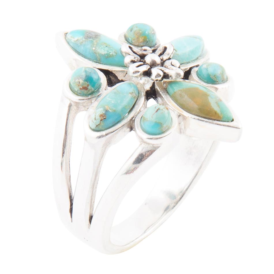 Floral Blue Turquoise and Sterling Silver Statement Ring Rings La Vie Bien Floral Blue Turquoise and Sterling Silver Statement Ring