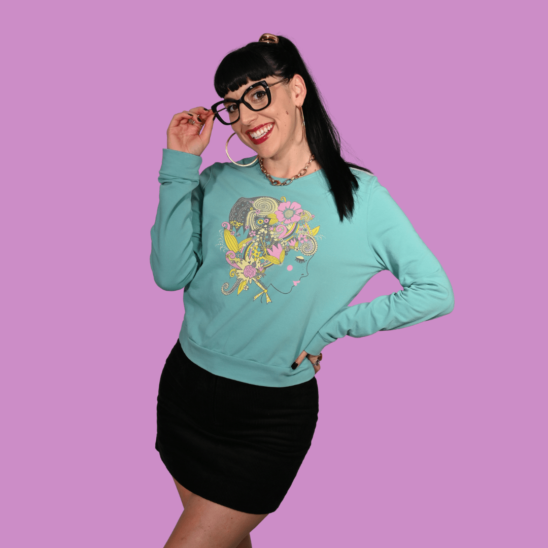 Floral Bouffant Pullover in Catalina Blue Sweatshirt La Vie Bien Floral Bouffant Pullover in Catalina Blue