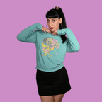 Floral Bouffant Pullover in Catalina Blue Sweatshirt La Vie Bien Floral Bouffant Pullover in Catalina Blue