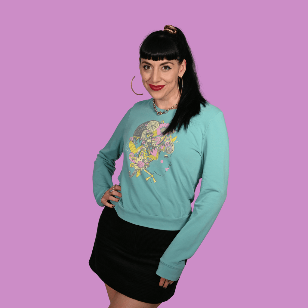 Floral Bouffant Pullover in Catalina Blue Sweatshirt La Vie Bien Floral Bouffant Pullover in Catalina Blue