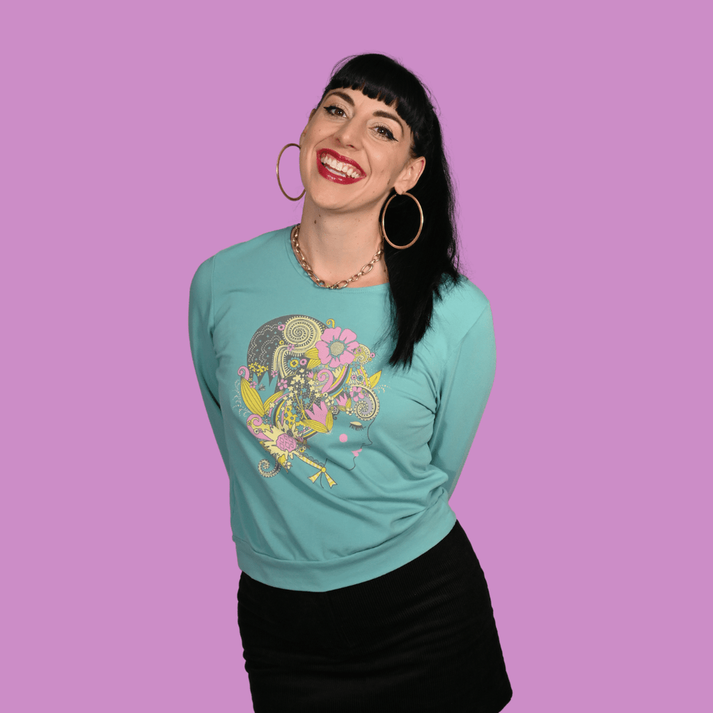 Floral Bouffant Pullover in Catalina Blue Sweatshirt La Vie Bien Floral Bouffant Pullover in Catalina Blue