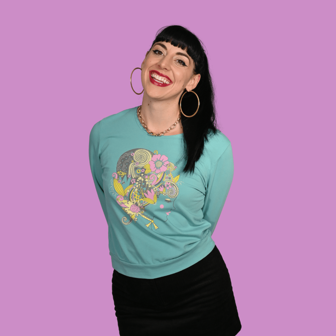 Floral Bouffant Pullover in Catalina Blue Sweatshirt La Vie Bien Floral Bouffant Pullover in Catalina Blue