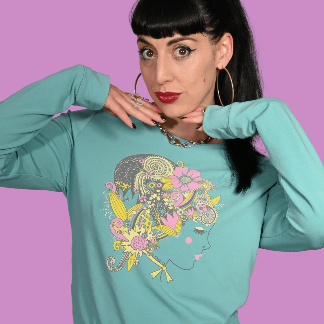Floral Bouffant Pullover in Catalina Blue Sweatshirt La Vie Bien Floral Bouffant Pullover in Catalina Blue