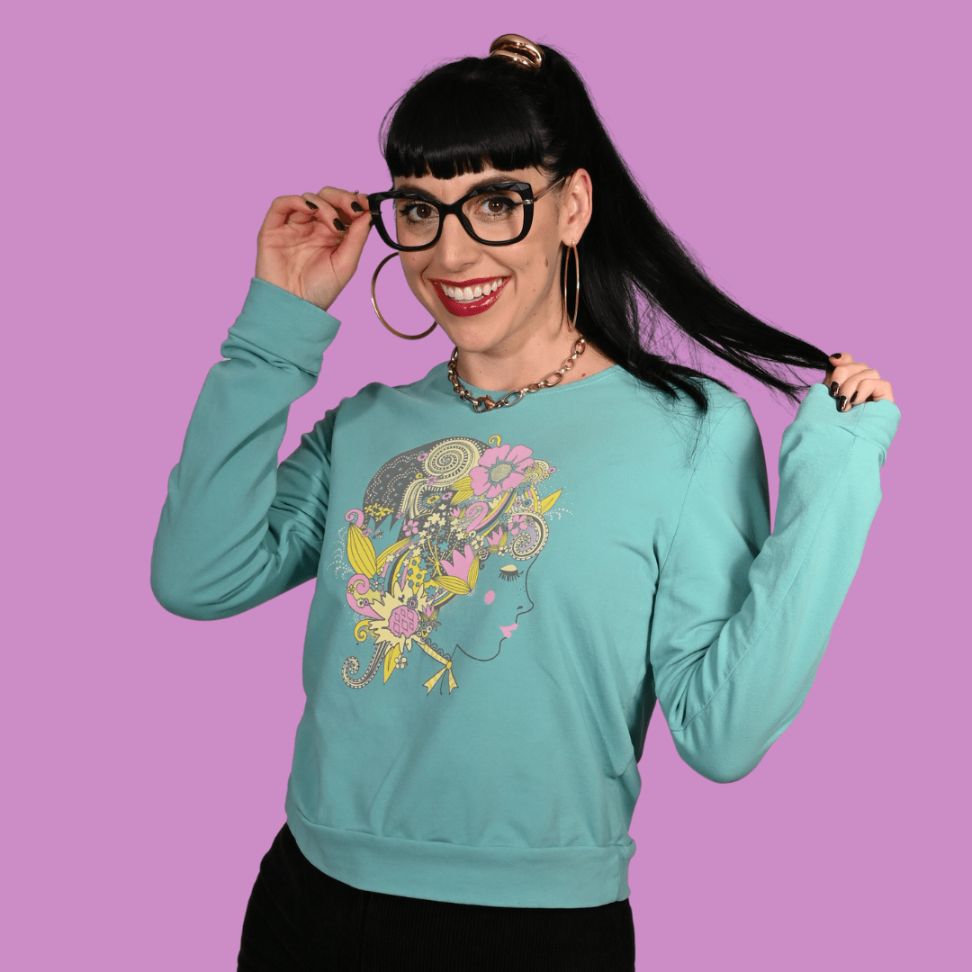 Floral Bouffant Pullover in Catalina Blue Sweatshirt La Vie Bien Floral Bouffant Pullover in Catalina Blue