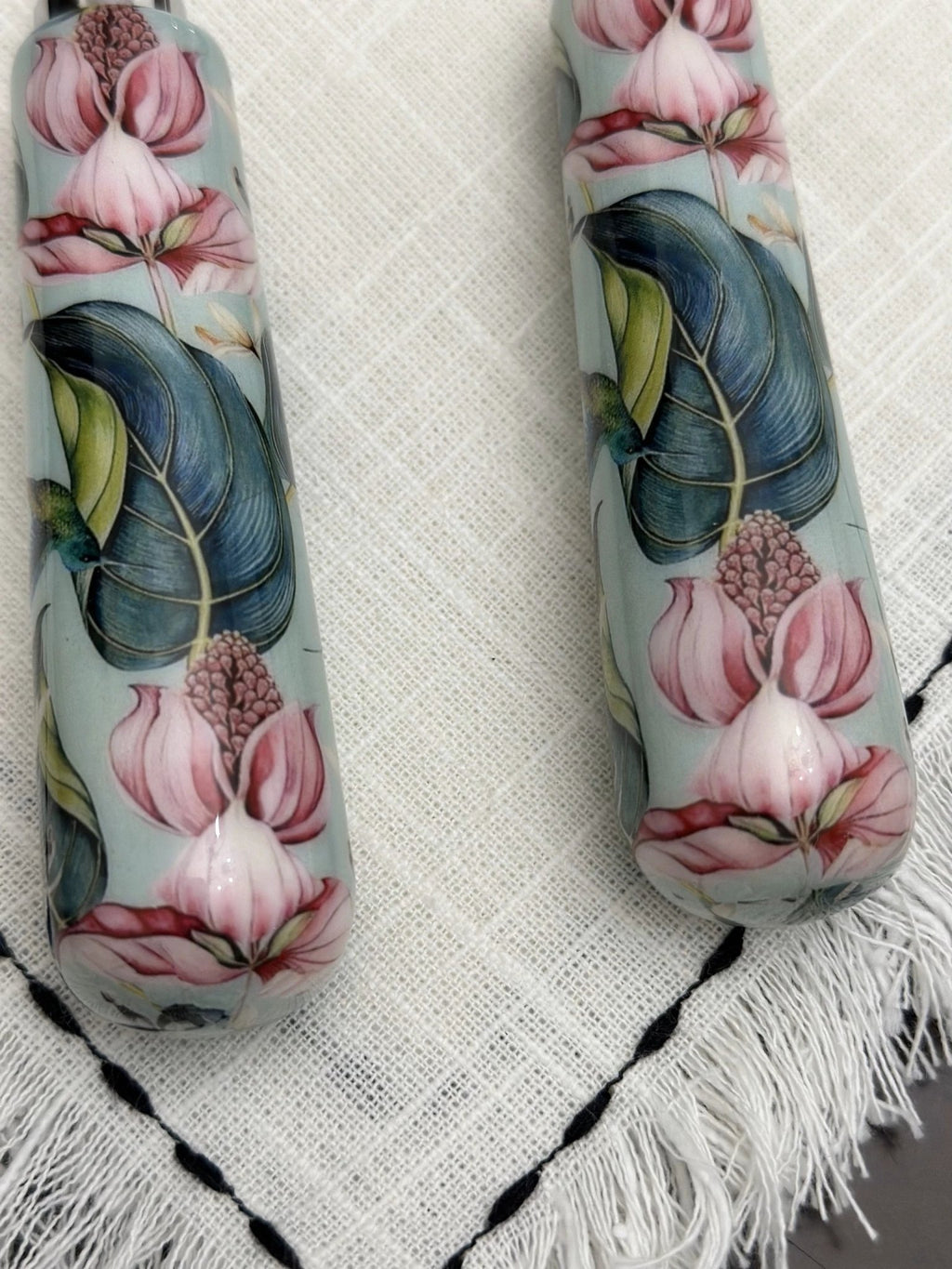 Floral Cake Cutting Knife & Server with Mint Meenakari Work by Vibhsa