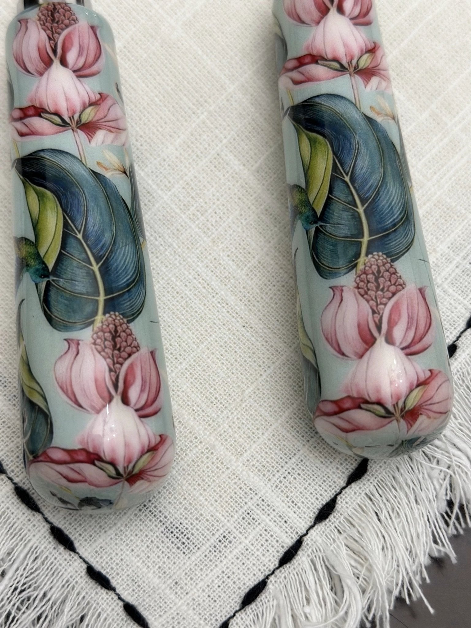 Floral Cake Cutting Knife & Server with Mint Meenakari Work by Vibhsa