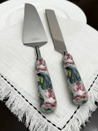 Floral Cake Cutting Knife & Server with Mint Meenakari Work by Vibhsa
