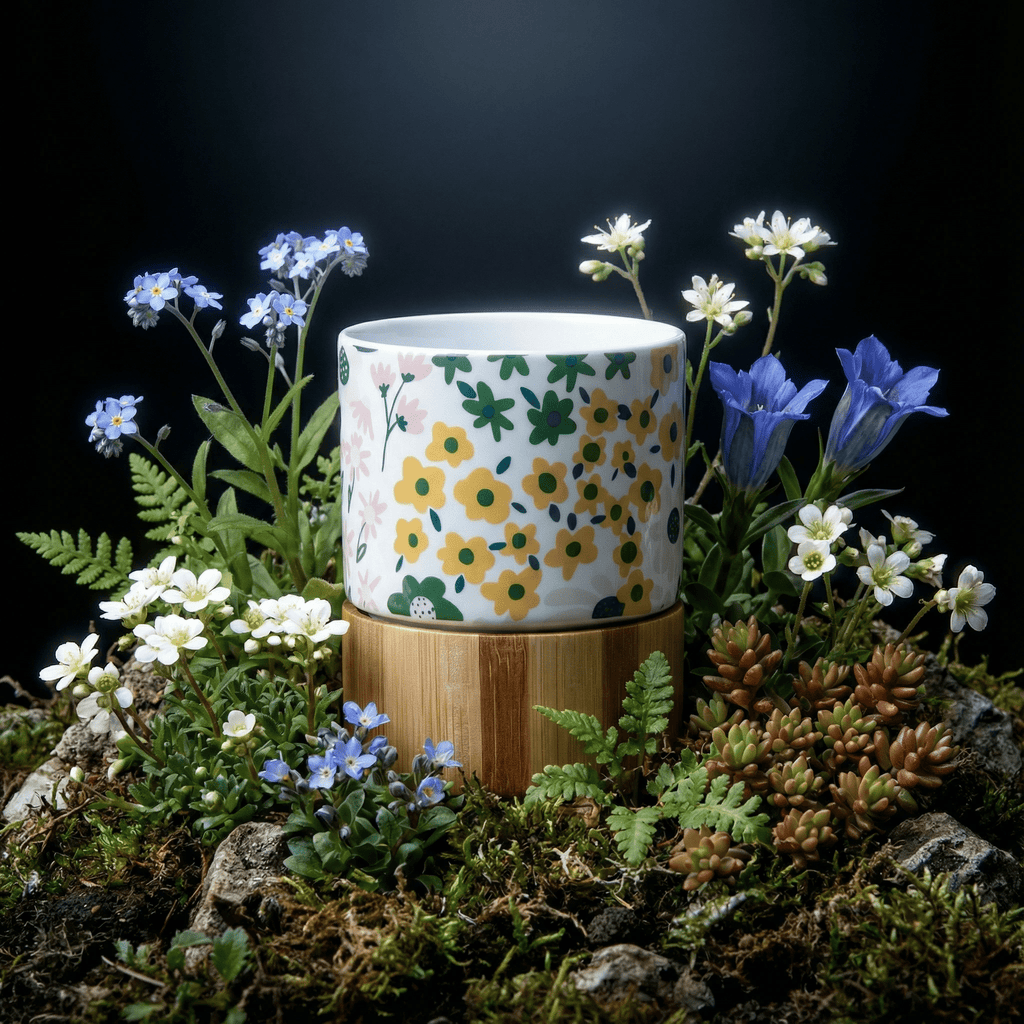Floral Ceramic Mug with Bamboo Base by The Bullish Store