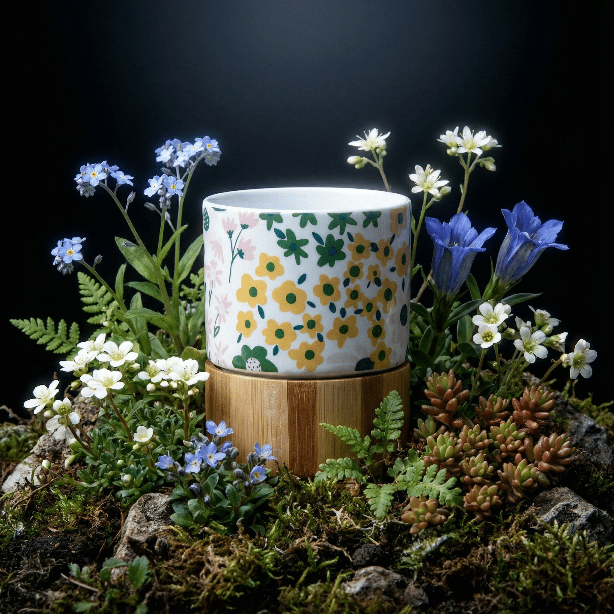 Floral Ceramic Mug with Bamboo Base by The Bullish Store