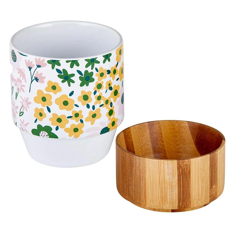 Floral Ceramic Mug with Bamboo Base by The Bullish Store