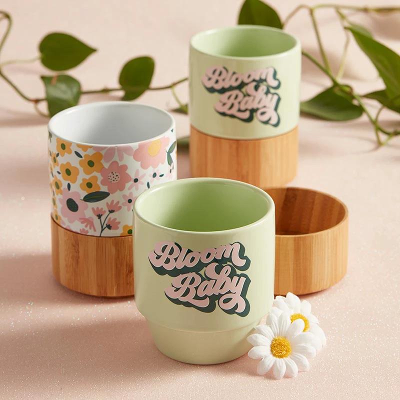 Floral Ceramic Mug with Bamboo Base by The Bullish Store