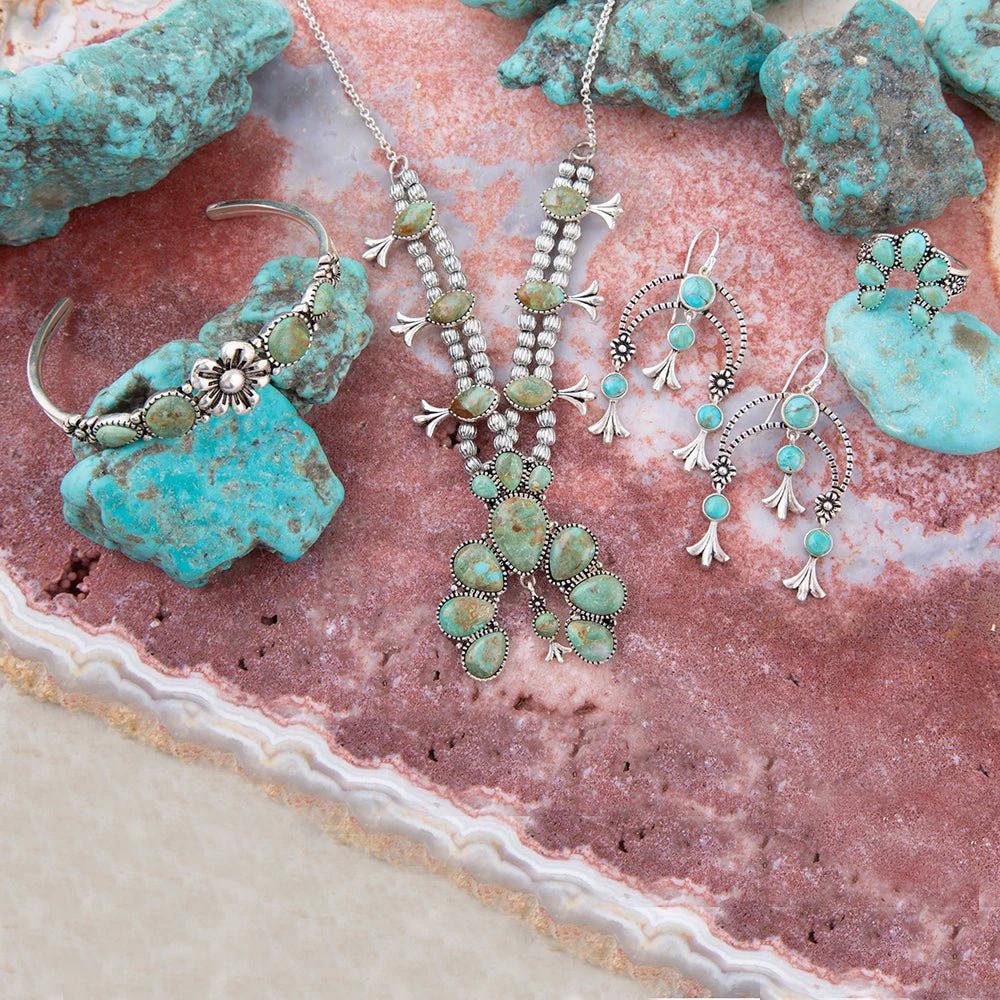 Floral Chandelier Blue Turquoise and Sterling Silver Earrings by Barse Jewelry